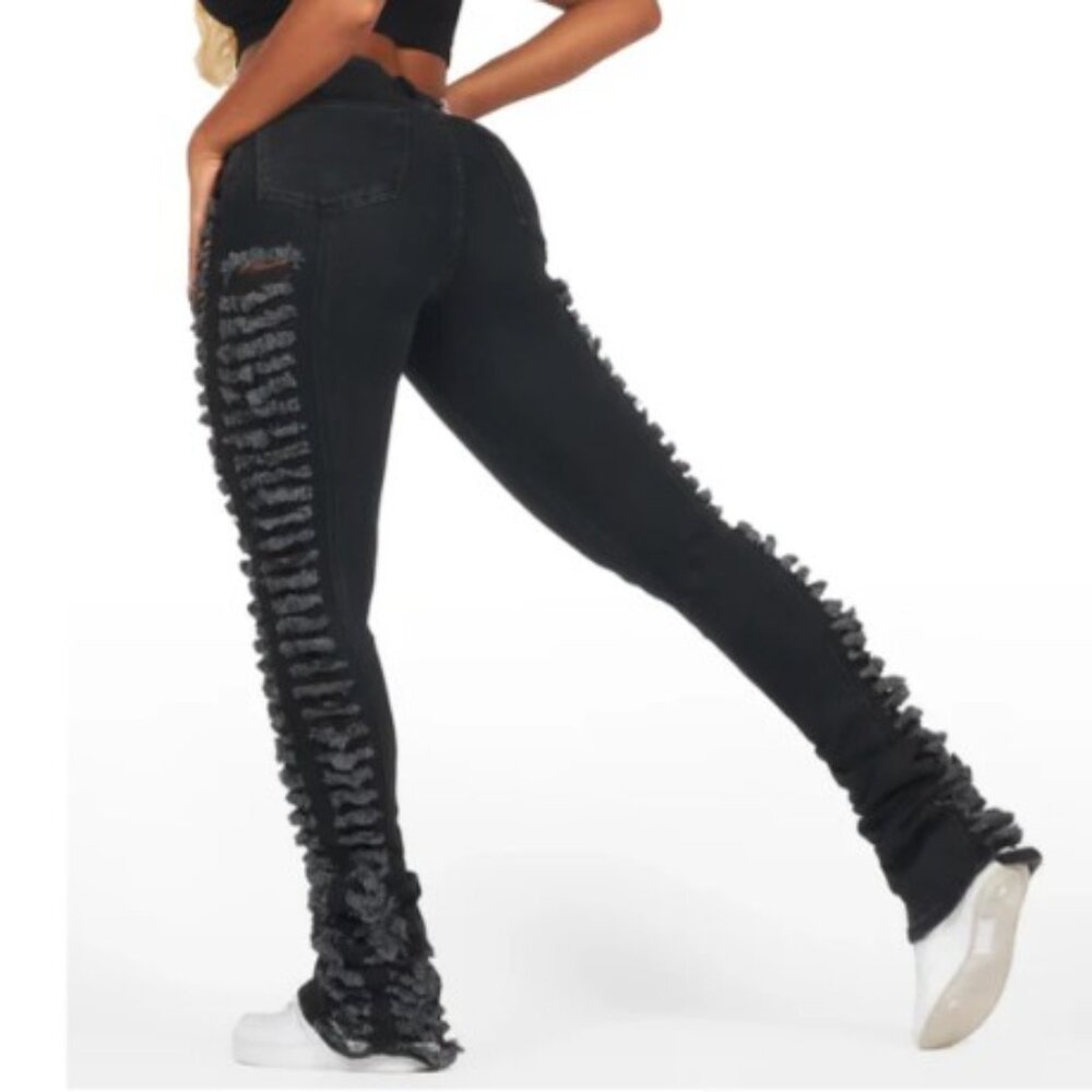 Rock Star Original Jean Black Erielle Black Mega Distressed Super Stacked